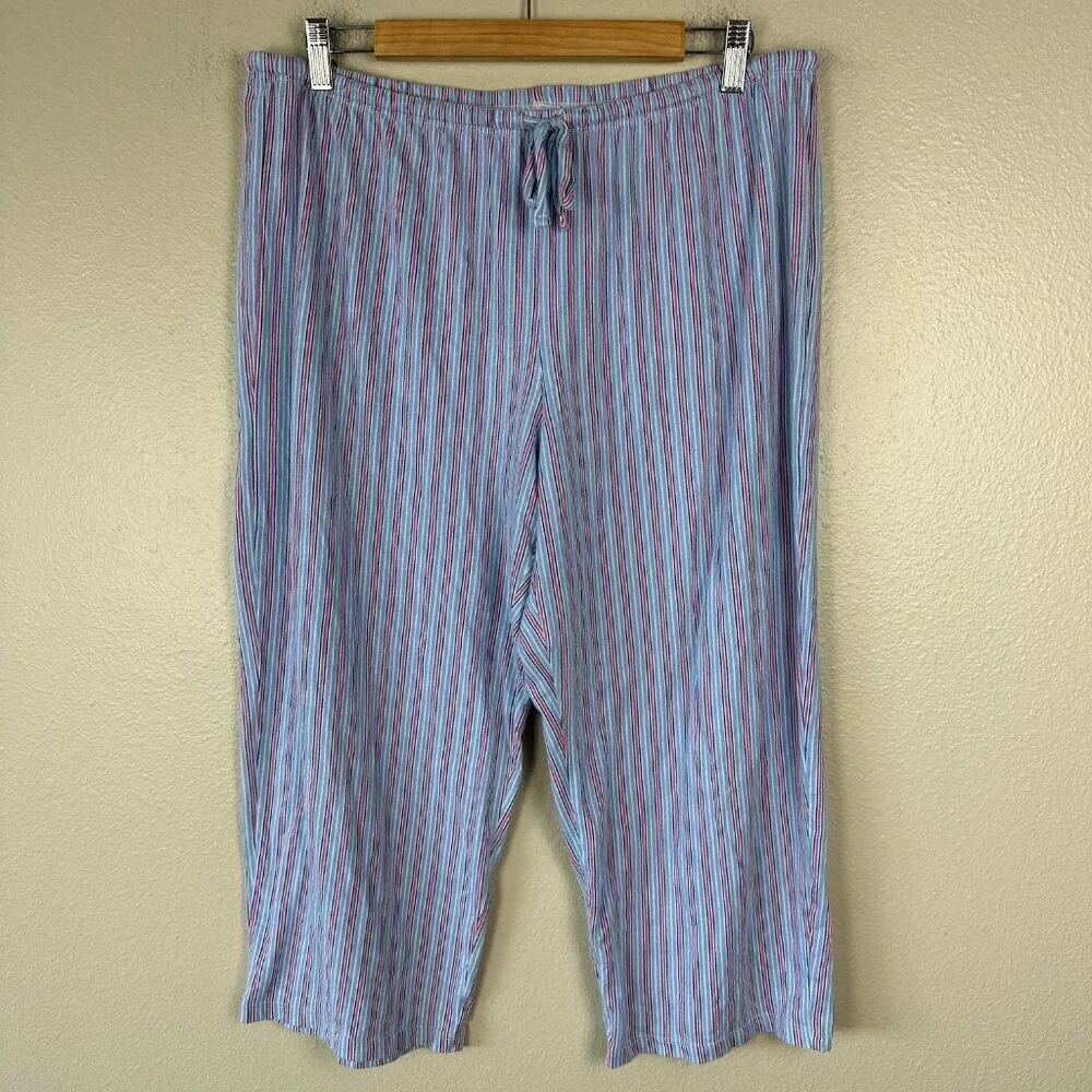 Ralph Lauren Women's Pajama Set Stripes Cotton Black Label Blue Red Large